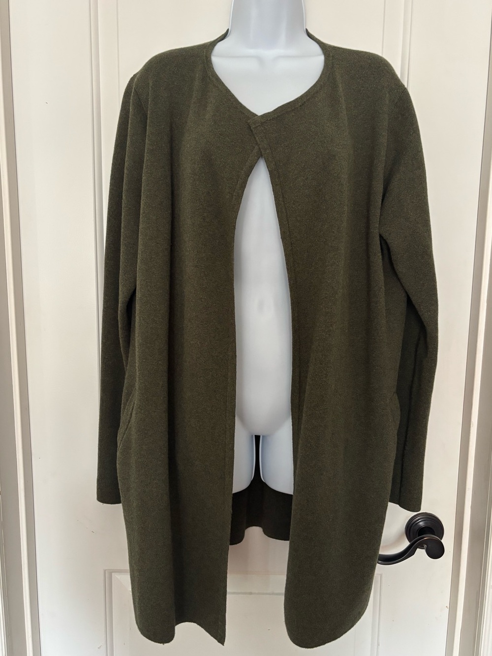 J Crew Vanessa open front cardigan jacket large green longline minimalist cotton - Picture 3 of 10